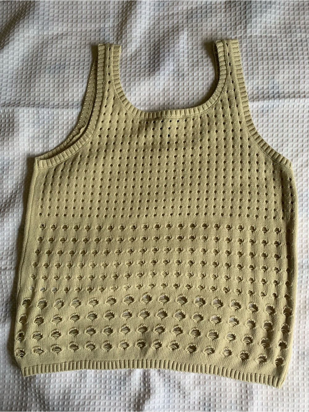 DKNY Cream Cotton Open knit eyelet lightweight coastal Festival Sweater Tank L - Picture 5 of 9